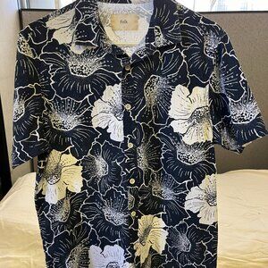 Folk Navy Print Short Sleeve Shirt - size S